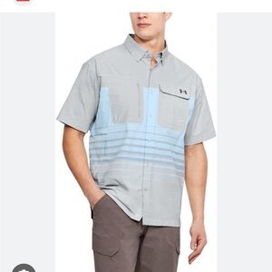 Under Armour Men's Light Gray and Sky Blue Button Down Shirt